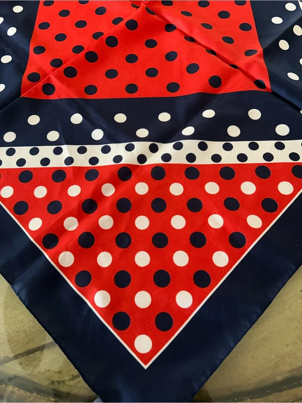 Classic Polka Dot Silk Scarf - Red & Navy Italian 29“ x 29“ by Cinzia Fiori